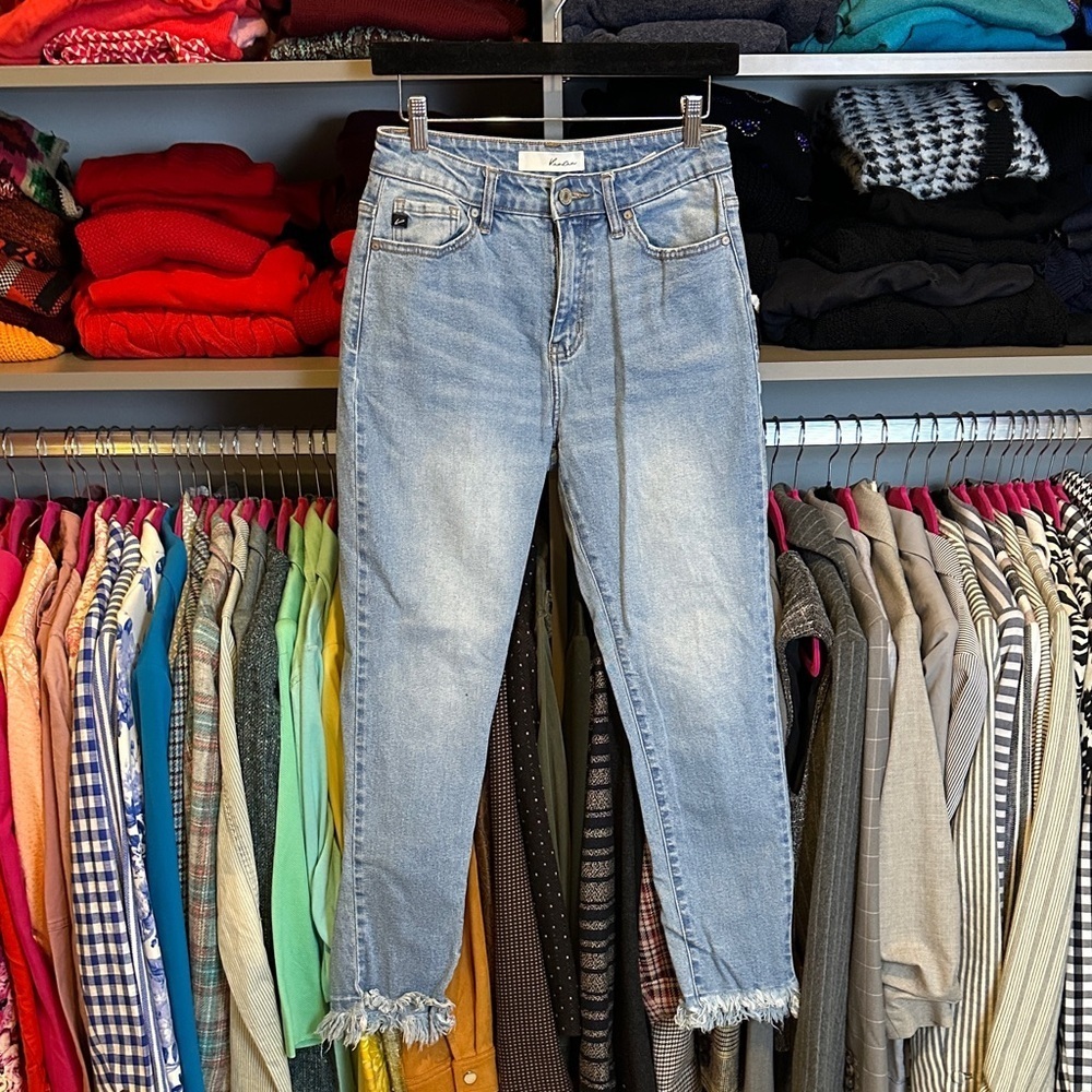 KanCan blue 4 pocket raw hem high rise jeans size 26